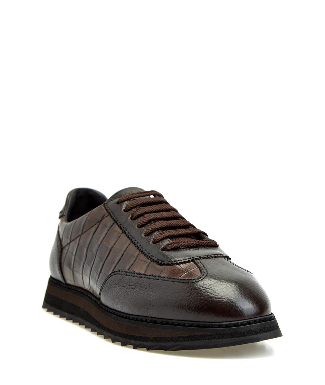 DOUCAL'S Коричневые кожаные низкие кроссовки / кеды, фото 2