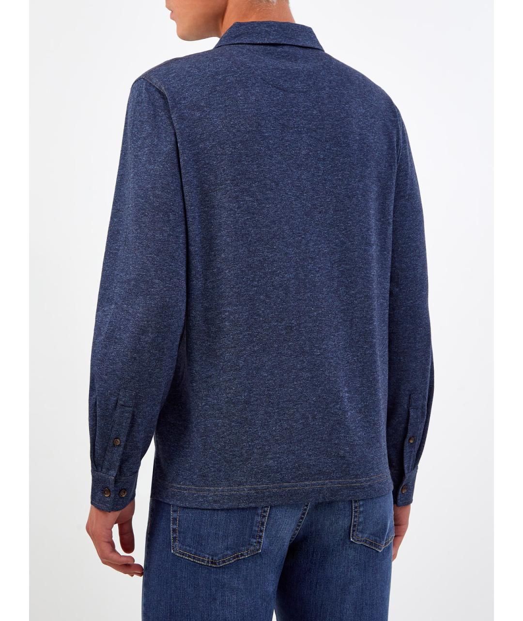CANALI Синее хлопковое поло с длинным рукавом, фото 4