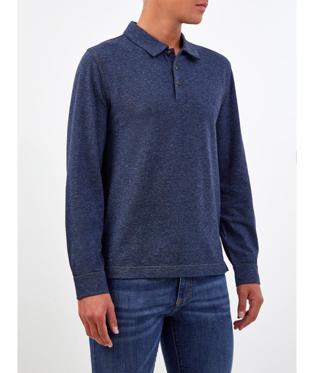 CANALI Синее хлопковое поло с длинным рукавом, фото 3