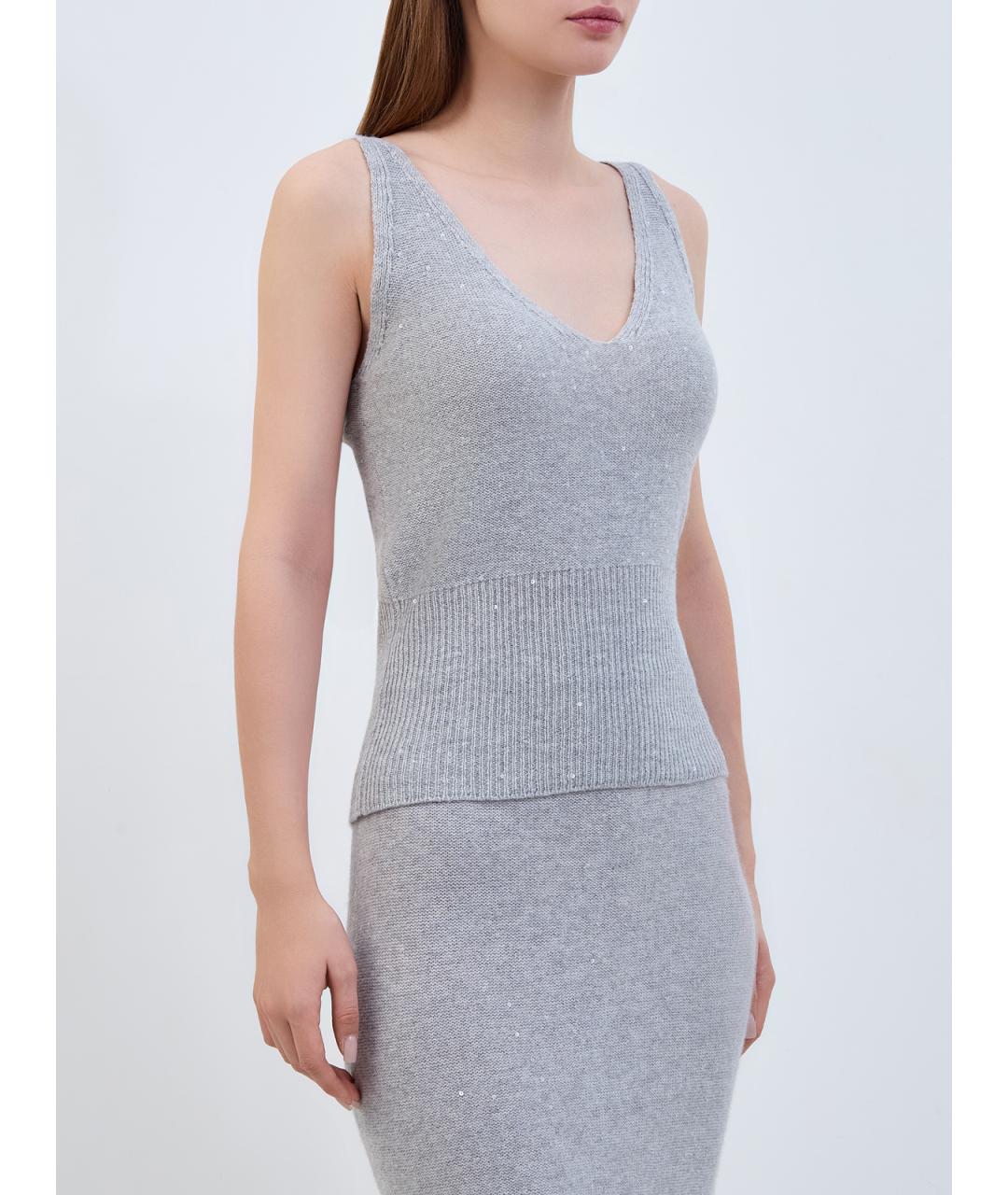 LORENA ANTONIAZZI Серая шерстяная майка, фото 3