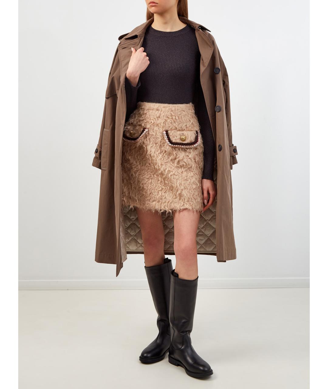 ETRO Бежевая шерстяная юбка мини, фото 2