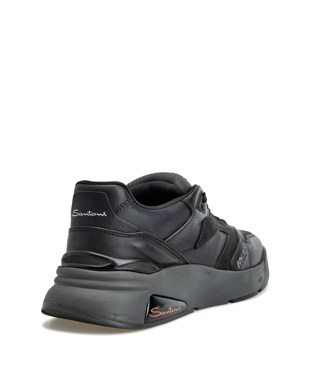 SANTONI Черные кожаные низкие кроссовки / кеды, фото 4