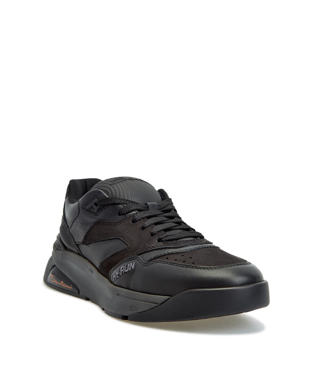 SANTONI Черные кожаные низкие кроссовки / кеды, фото 3