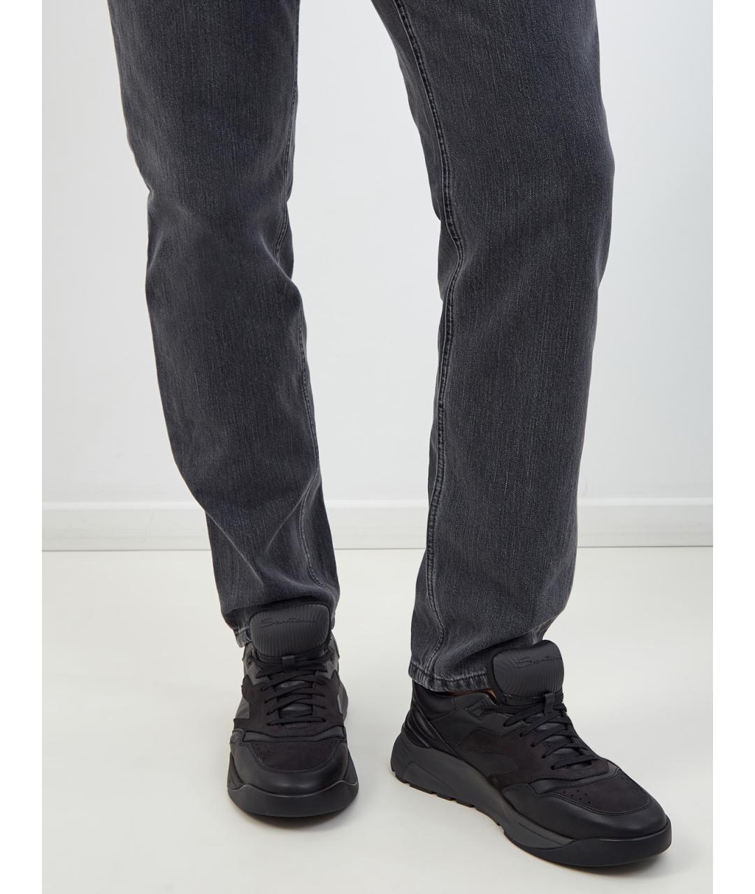 SANTONI Черные кожаные низкие кроссовки / кеды, фото 2