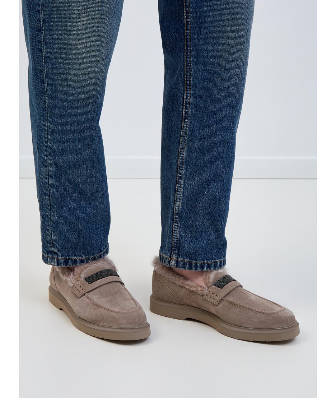 BRUNELLO CUCINELLI Бежевые замшевые лоферы, фото 2