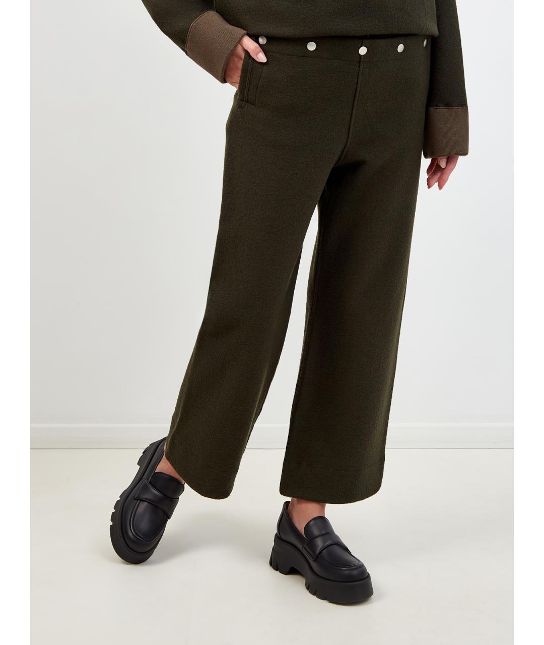 JIL SANDER Хаки шерстяные прямые брюки, фото 3