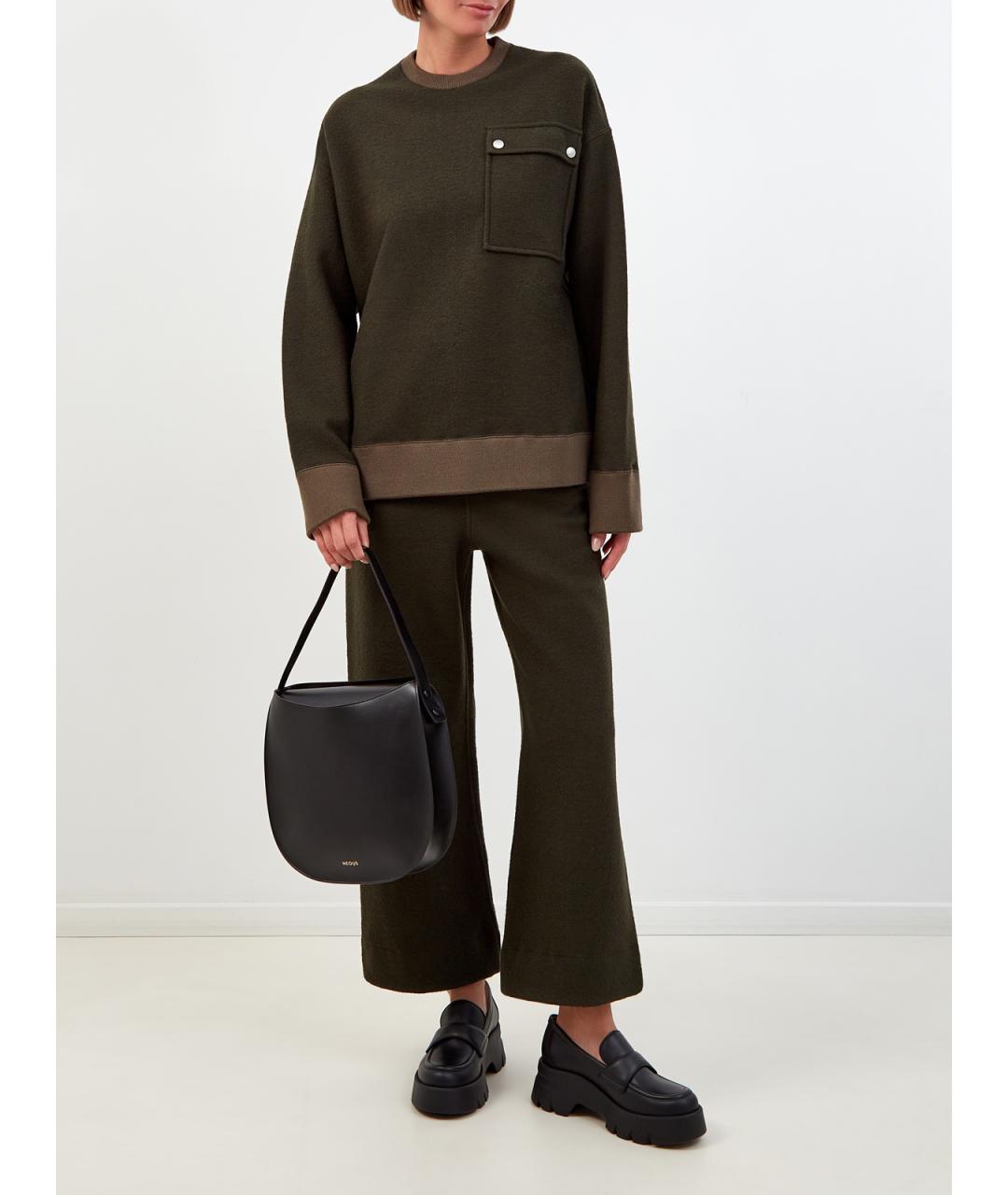 JIL SANDER Хаки шерстяные прямые брюки, фото 2