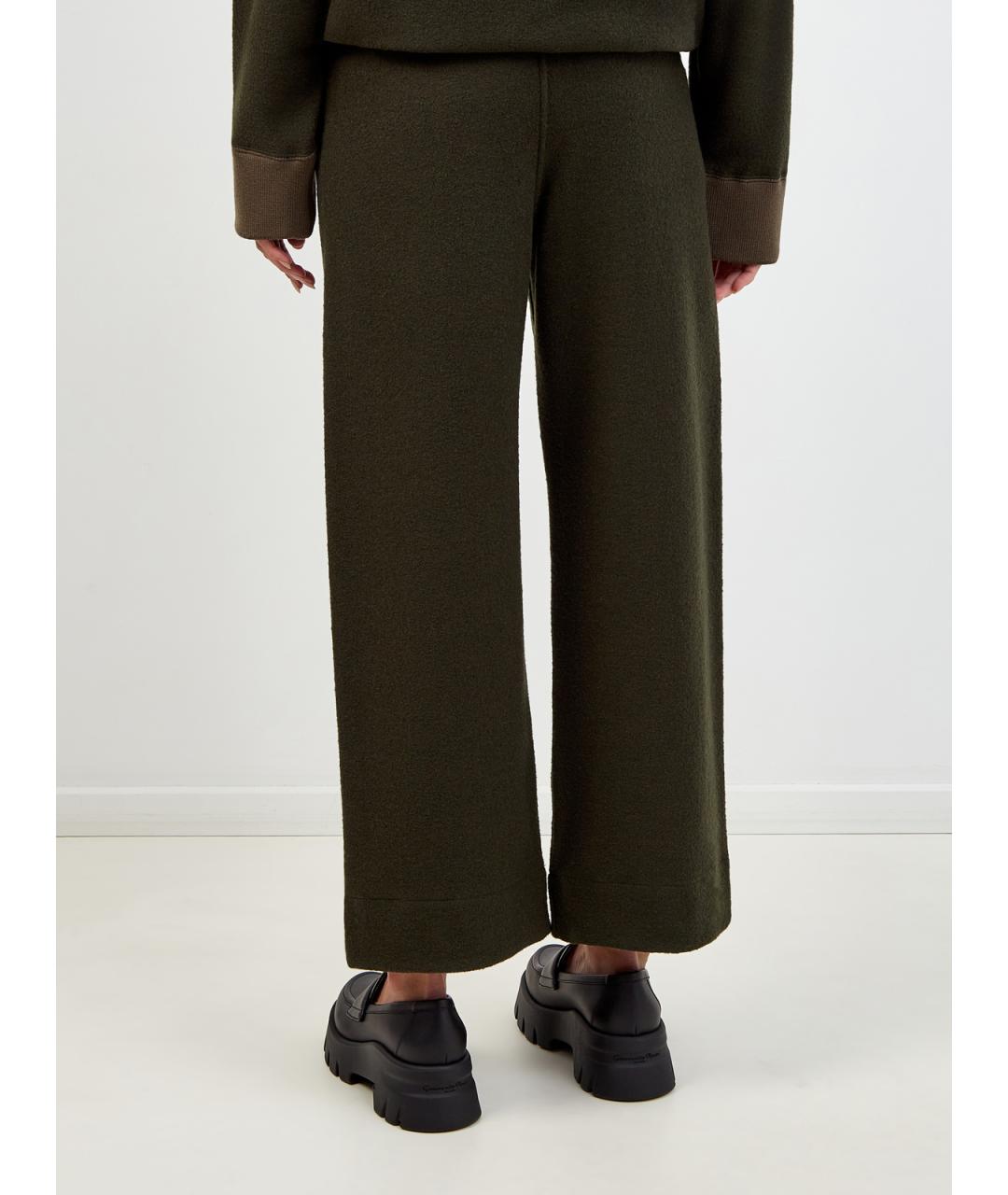 JIL SANDER Хаки шерстяные прямые брюки, фото 4