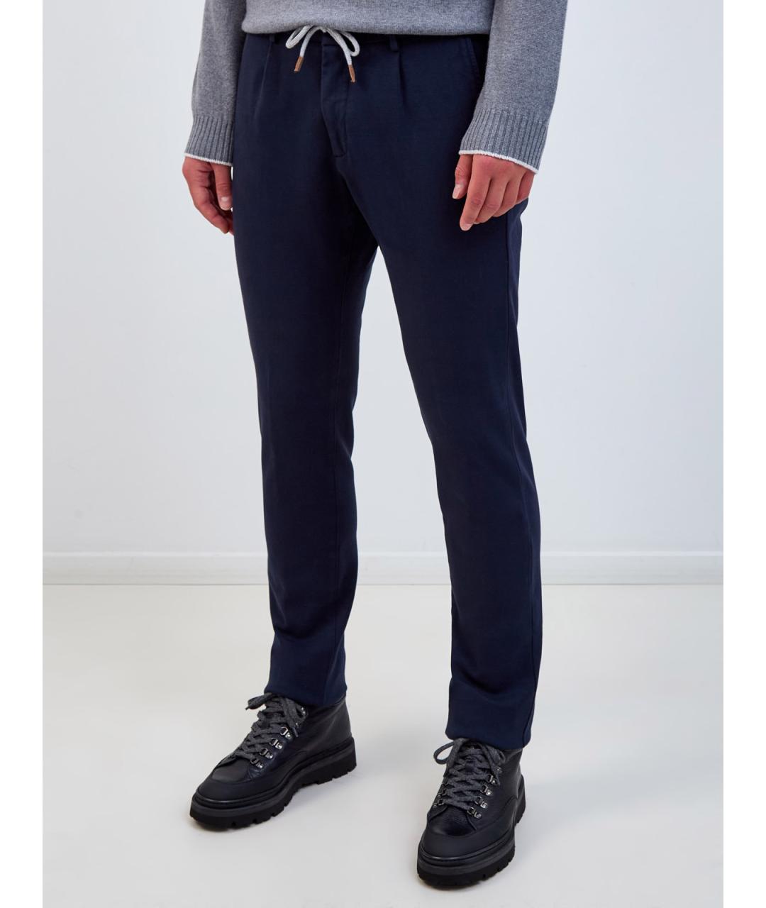 ELEVENTY Темно-синие хлопковые повседневные брюки, фото 3
