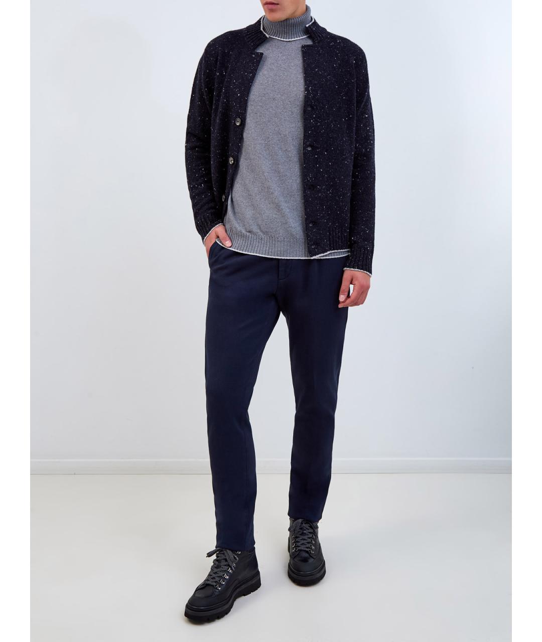 ELEVENTY Темно-синие хлопковые повседневные брюки, фото 2