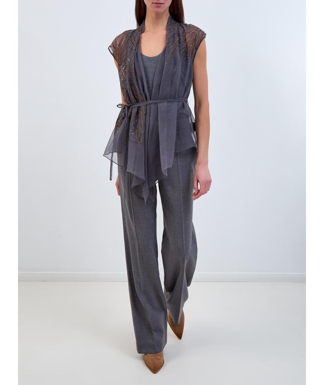 BRUNELLO CUCINELLI Серые шерстяные прямые брюки, фото 2