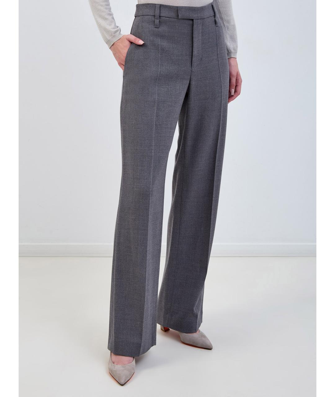 BRUNELLO CUCINELLI Серые шерстяные прямые брюки, фото 3