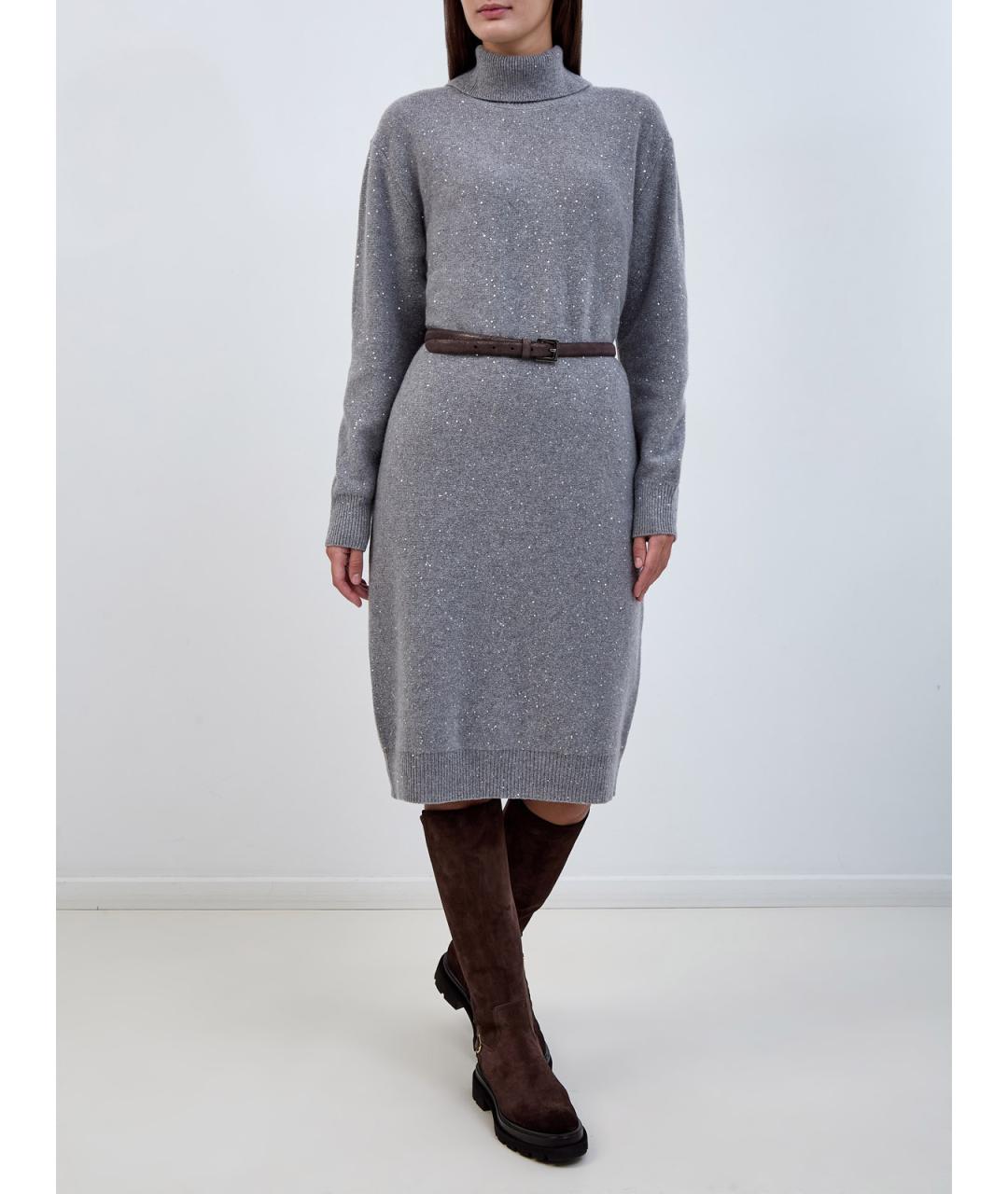 PESERICO Серое шерстяное повседневное платье, фото 2