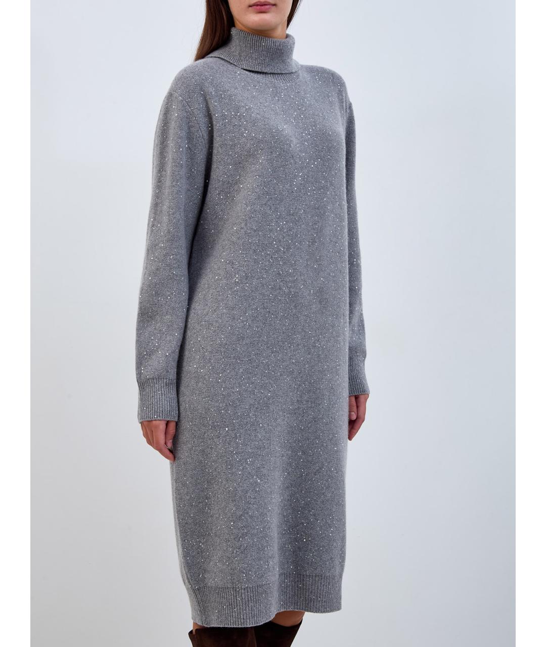 PESERICO Серое шерстяное повседневное платье, фото 3