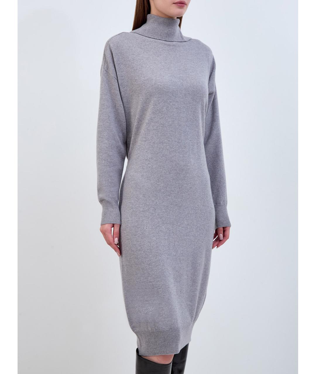 PESERICO Серое шерстяное повседневное платье, фото 3