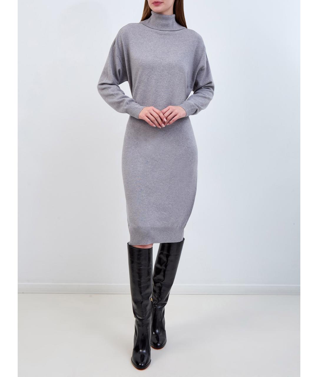 PESERICO Серое шерстяное повседневное платье, фото 2