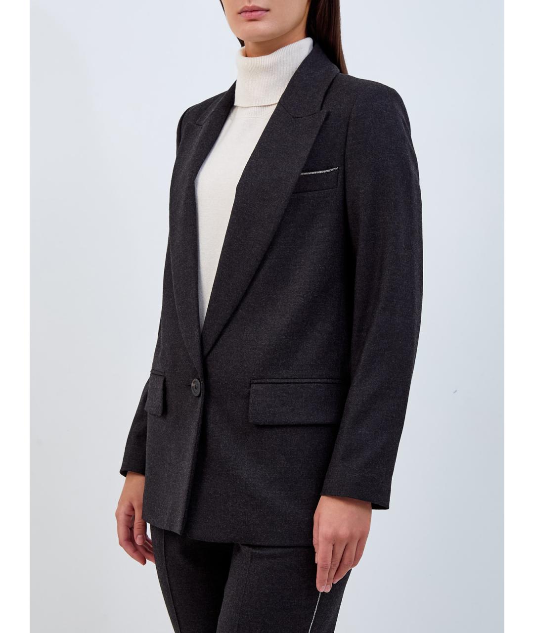 PESERICO Черный шерстяной жакет/пиджак, фото 3