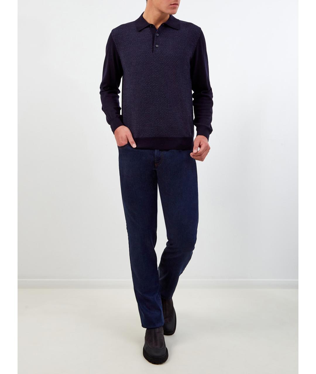 CANALI Синее поло с длинным рукавом, фото 2