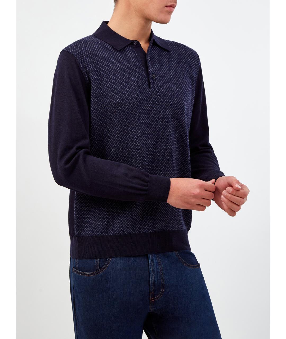 CANALI Синее поло с длинным рукавом, фото 3