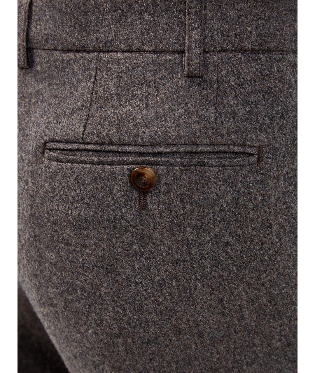 CANALI Коричневые шерстяные повседневные брюки, фото 5