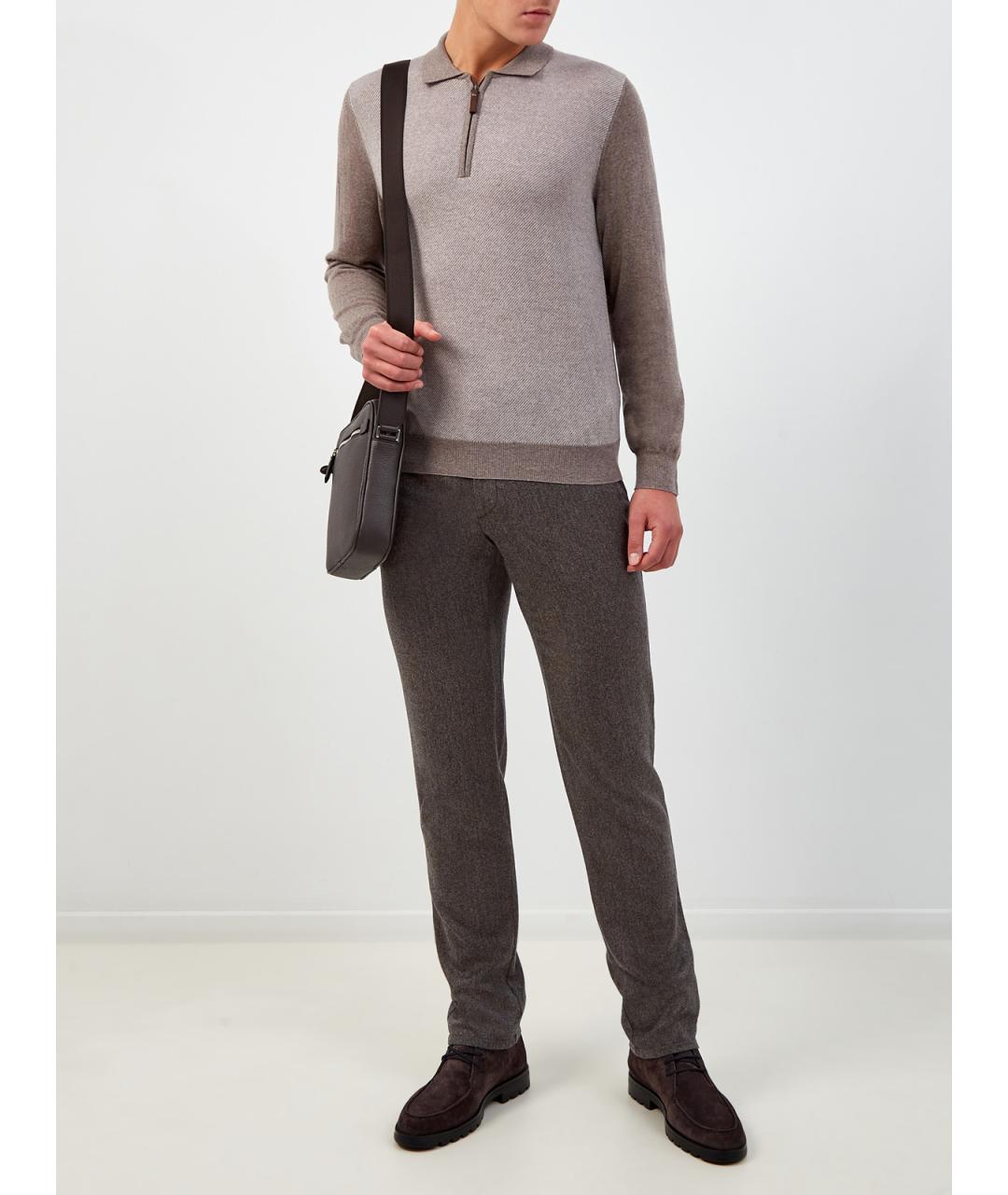 CANALI Коричневые шерстяные повседневные брюки, фото 2