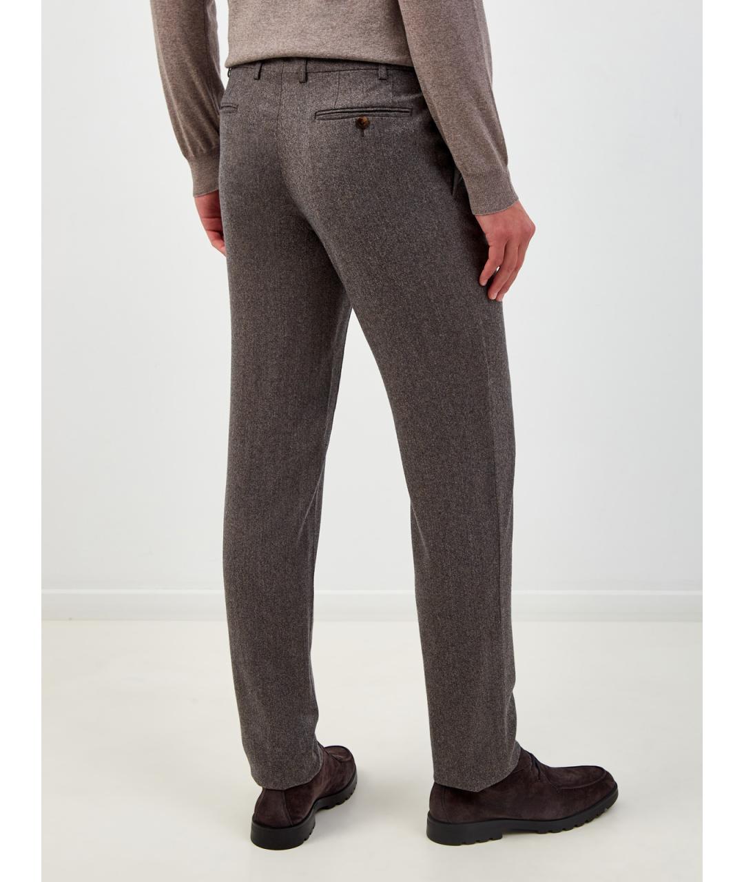 CANALI Коричневые шерстяные повседневные брюки, фото 4