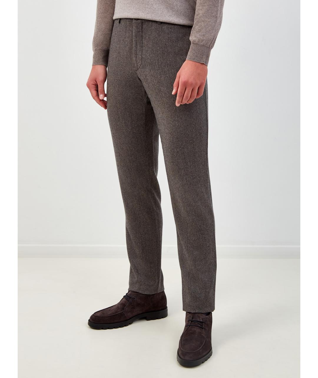CANALI Коричневые шерстяные повседневные брюки, фото 3