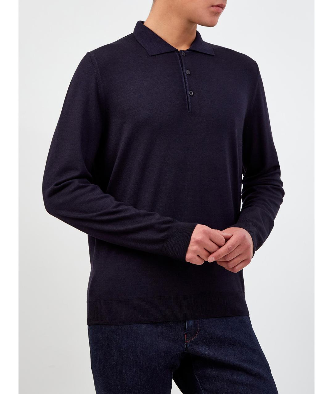 CANALI Синее поло с длинным рукавом, фото 3