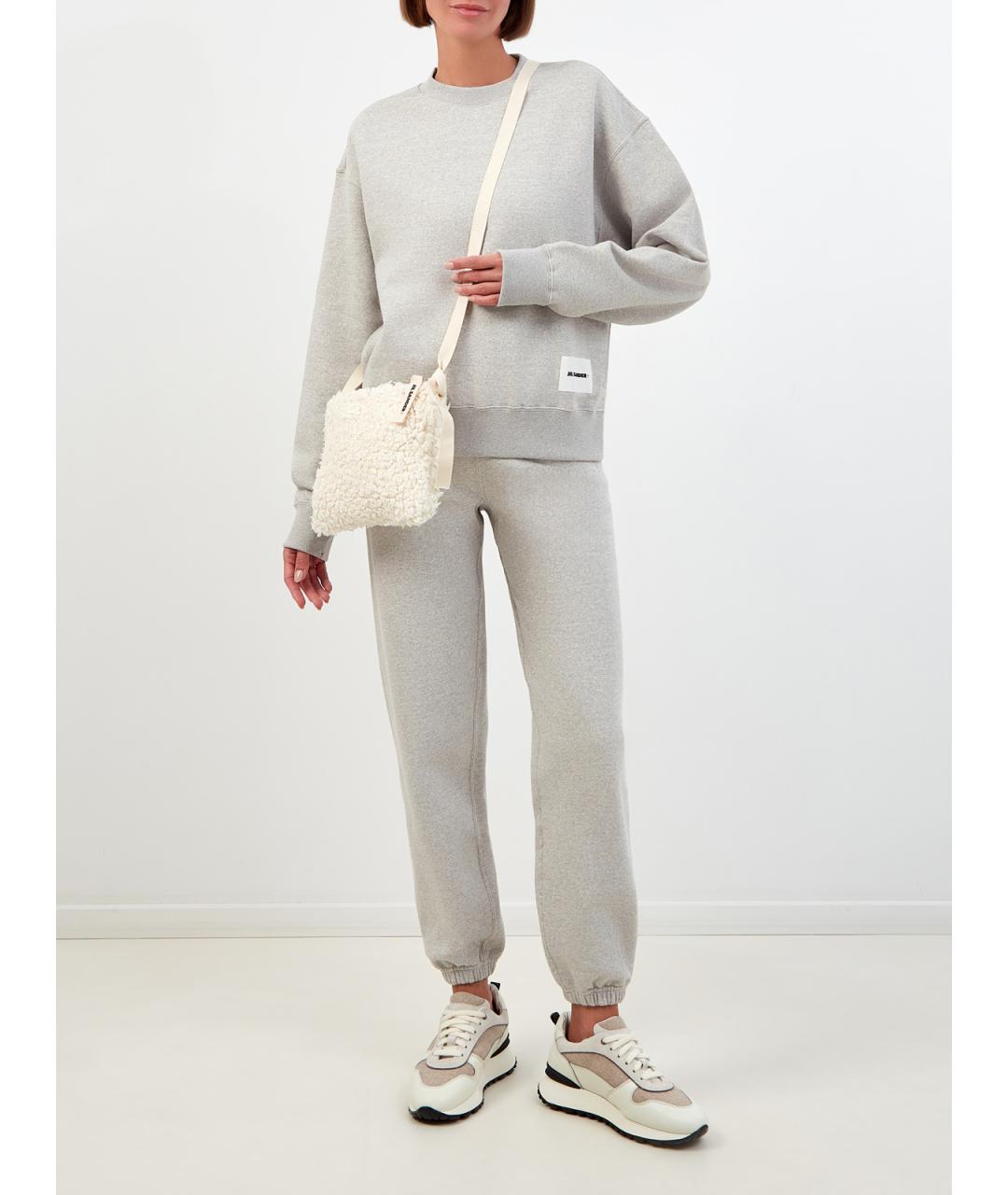 JIL SANDER Серые хлопковые прямые брюки, фото 2