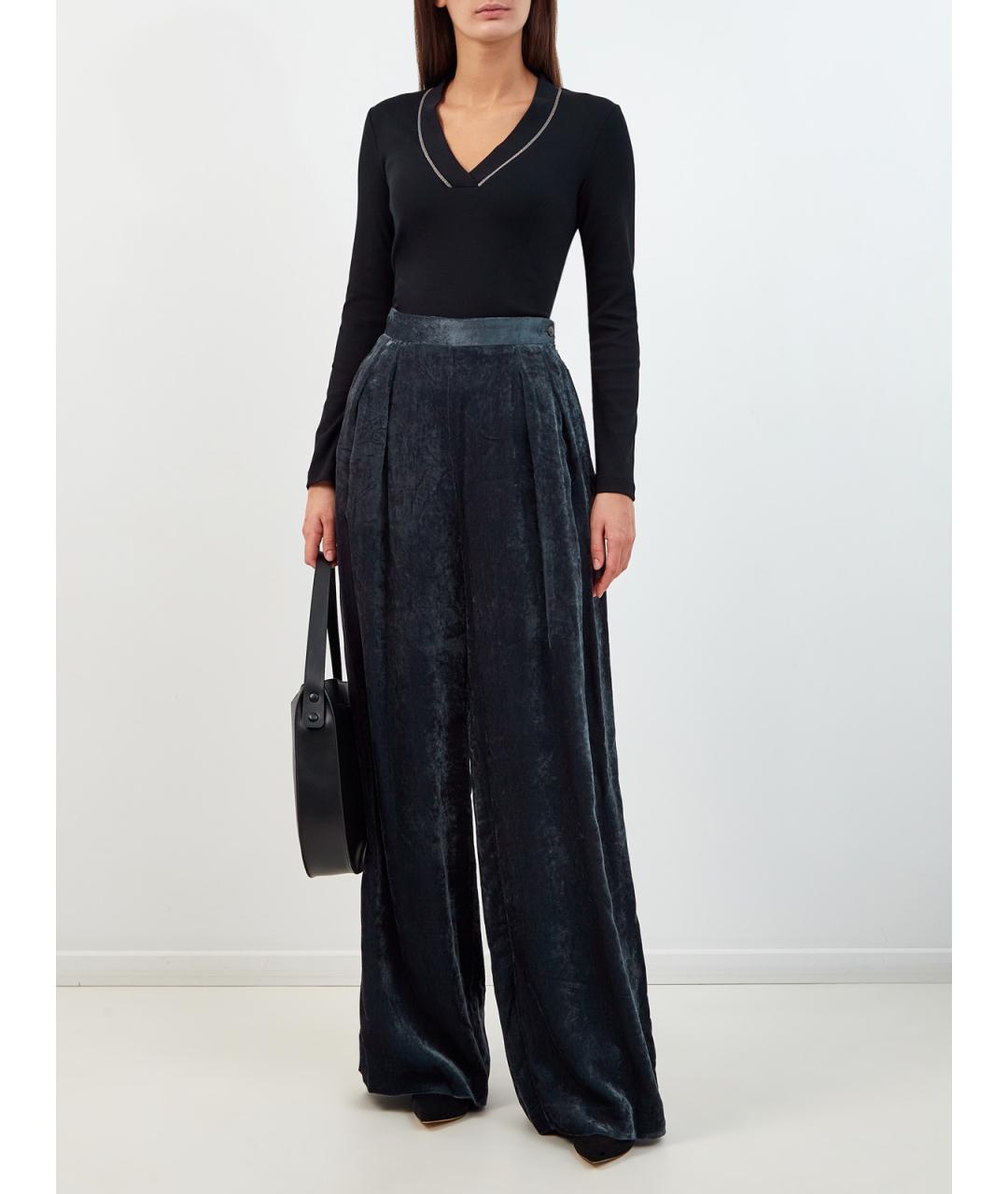 FABIANA FILIPPI Бирюзовые вискозные брюки широкие, фото 2