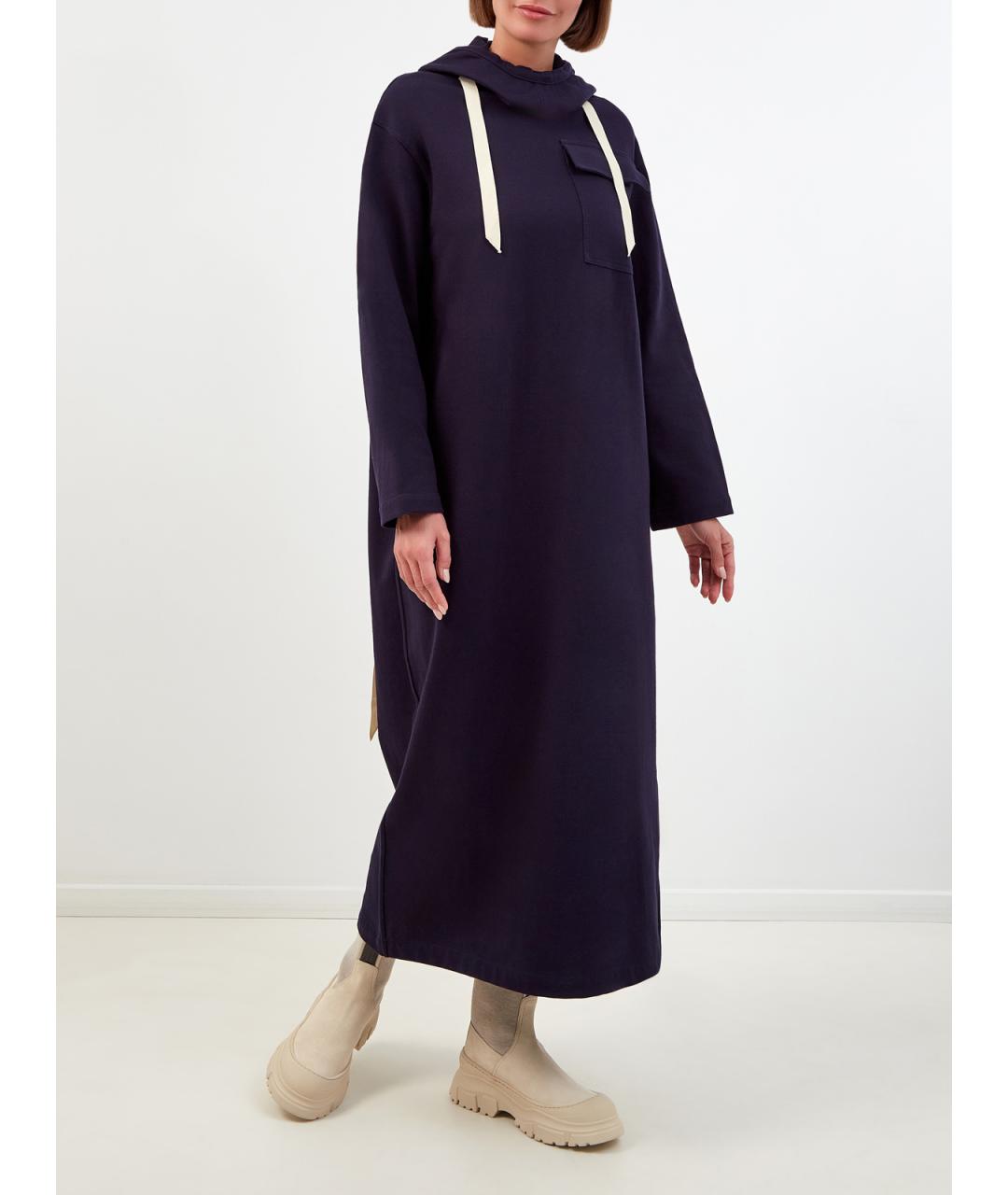 JIL SANDER Темно-синее хлопковое повседневное платье, фото 3