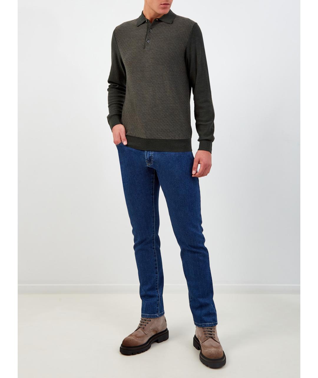 CANALI Зеленые поло с длинным рукавом, фото 2