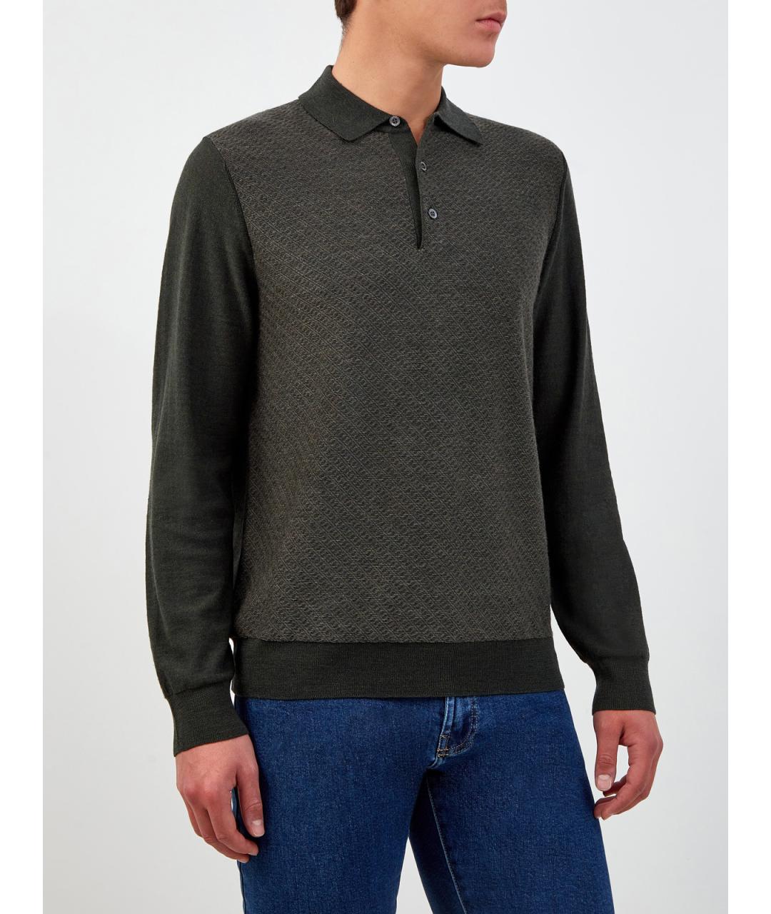 CANALI Зеленые поло с длинным рукавом, фото 3
