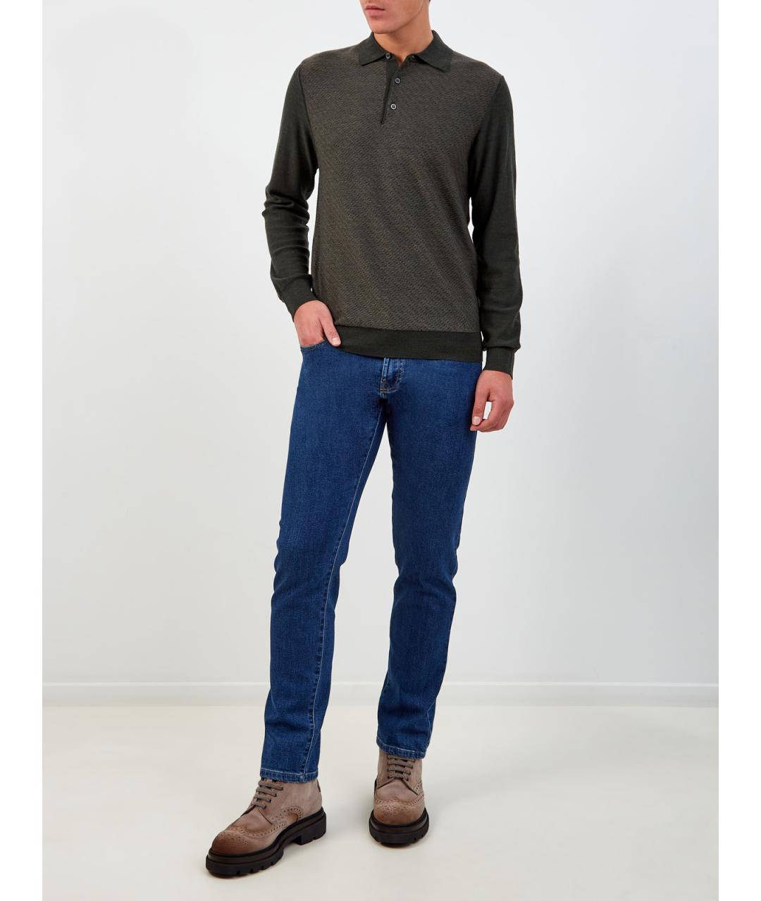 CANALI Синие хлопковые прямые джинсы, фото 2