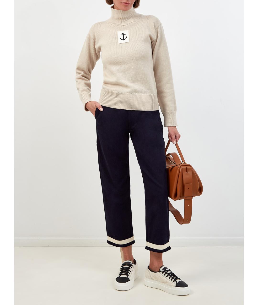 JIL SANDER Синие хлопковые прямые брюки, фото 2