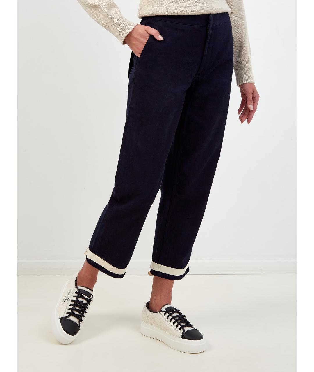 JIL SANDER Синие хлопковые прямые брюки, фото 3