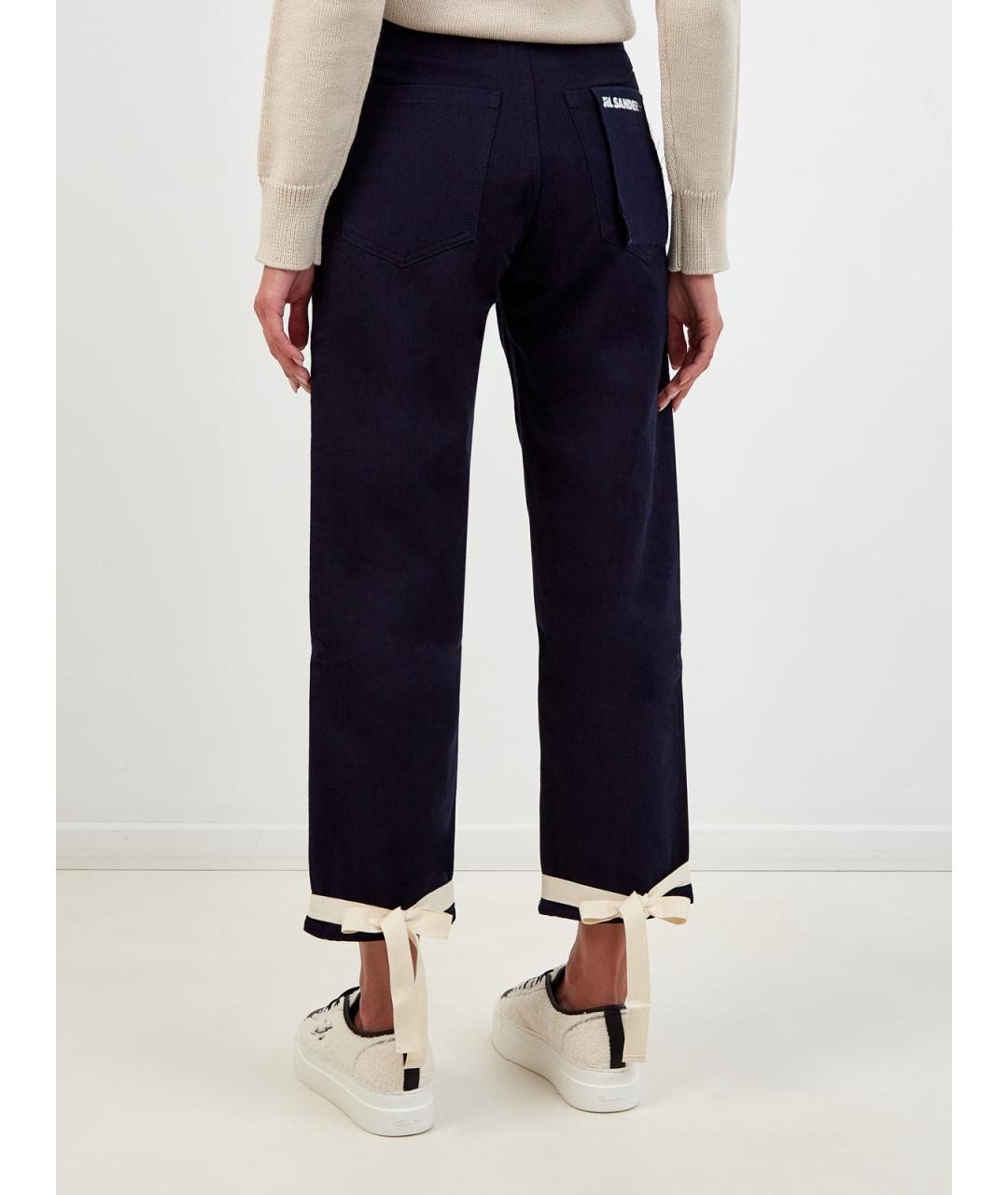JIL SANDER Синие хлопковые прямые брюки, фото 4