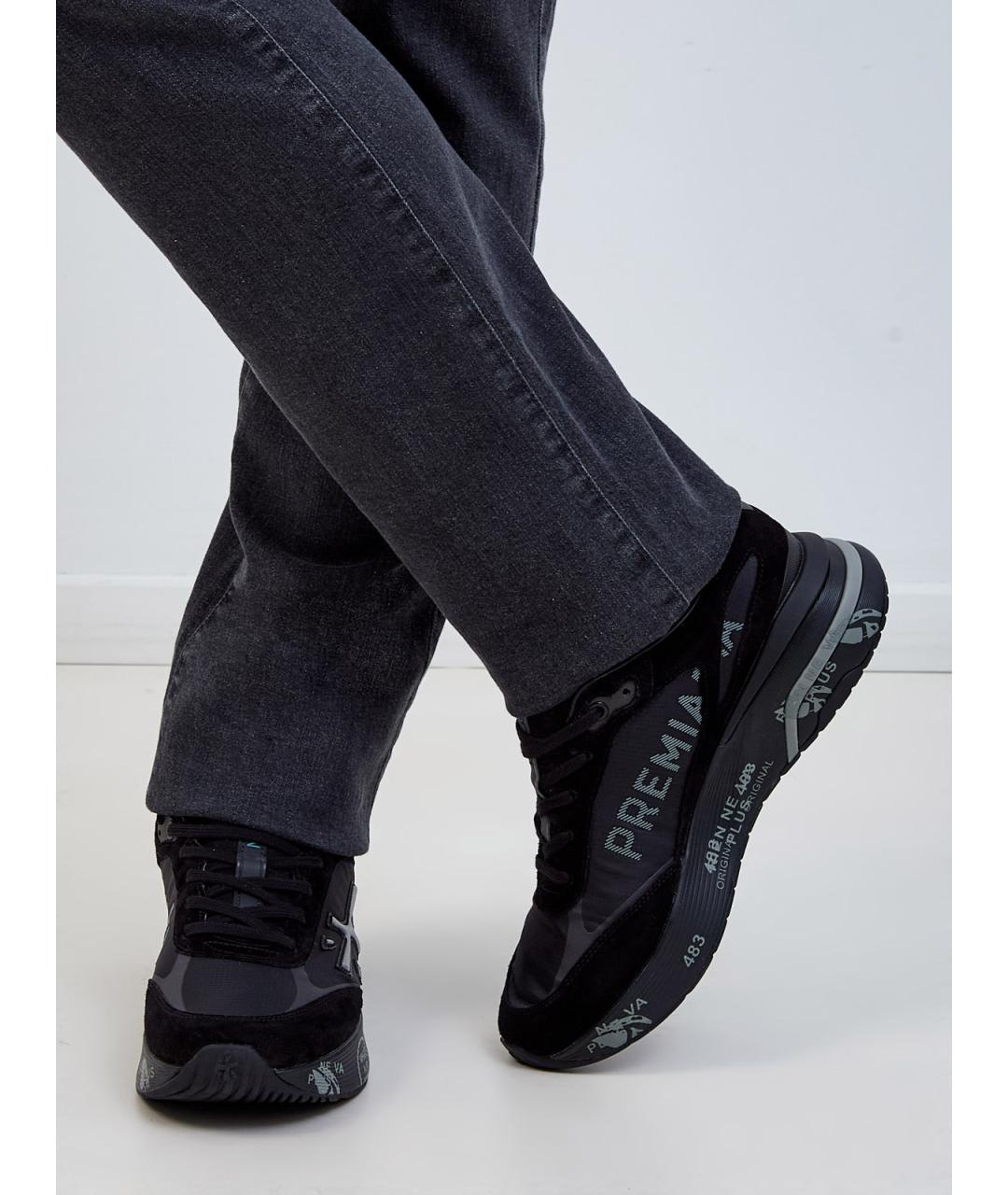 PREMIATA Черные текстильные низкие кроссовки / кеды, фото 2