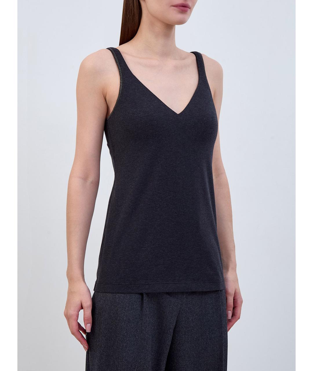 BRUNELLO CUCINELLI Антрацитовая хлопковая майка, фото 3