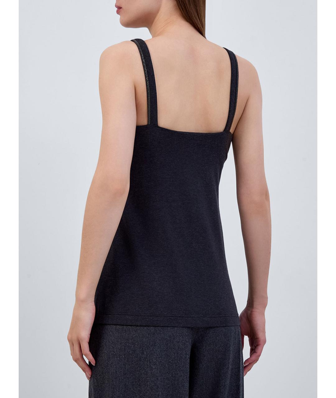 BRUNELLO CUCINELLI Антрацитовая хлопковая майка, фото 4