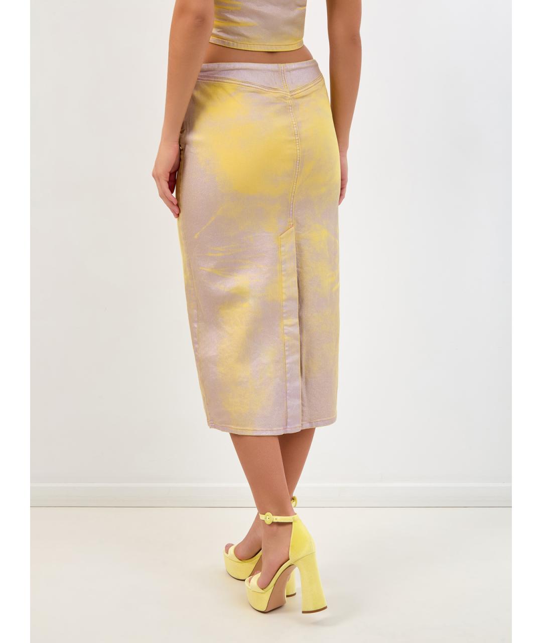 DIESEL Желтая хлопковая юбка миди, фото 4