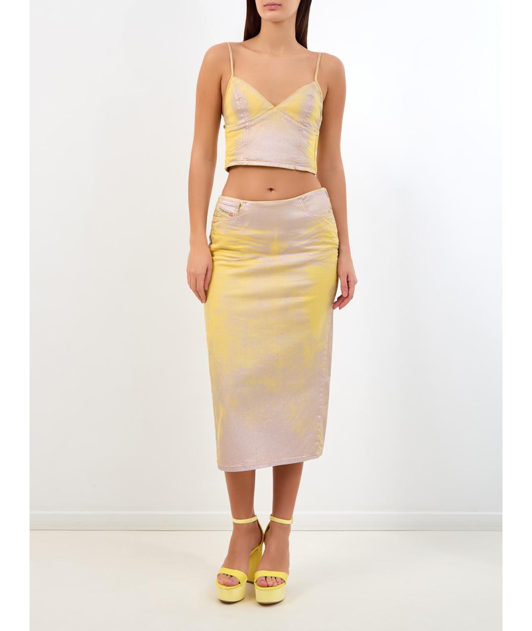 DIESEL Желтая хлопковая юбка миди, фото 2