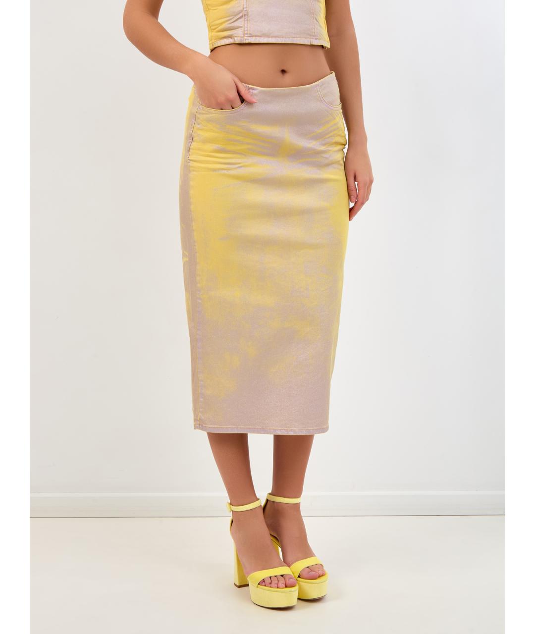 DIESEL Желтая хлопковая юбка миди, фото 3