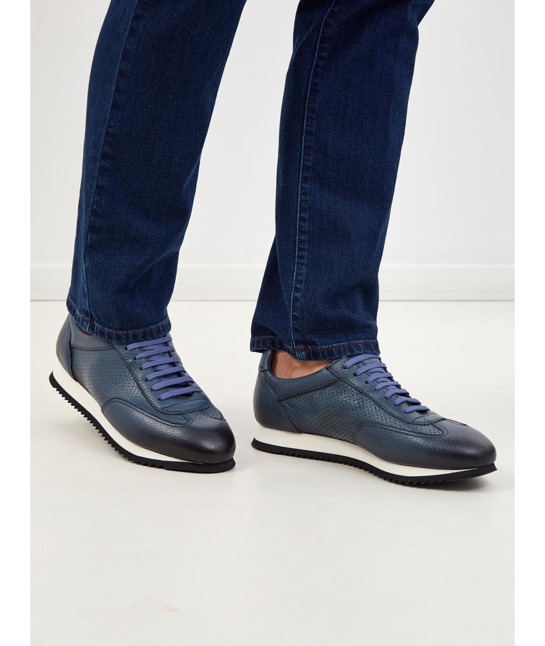 DOUCAL'S Синие кожаные низкие кроссовки / кеды, фото 2