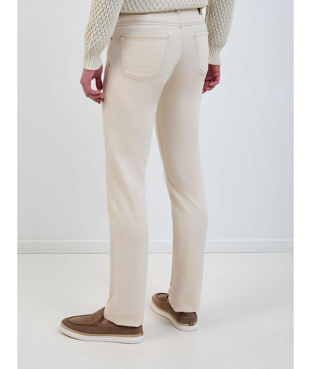 CANALI Бежевые хлопковые прямые джинсы, фото 4