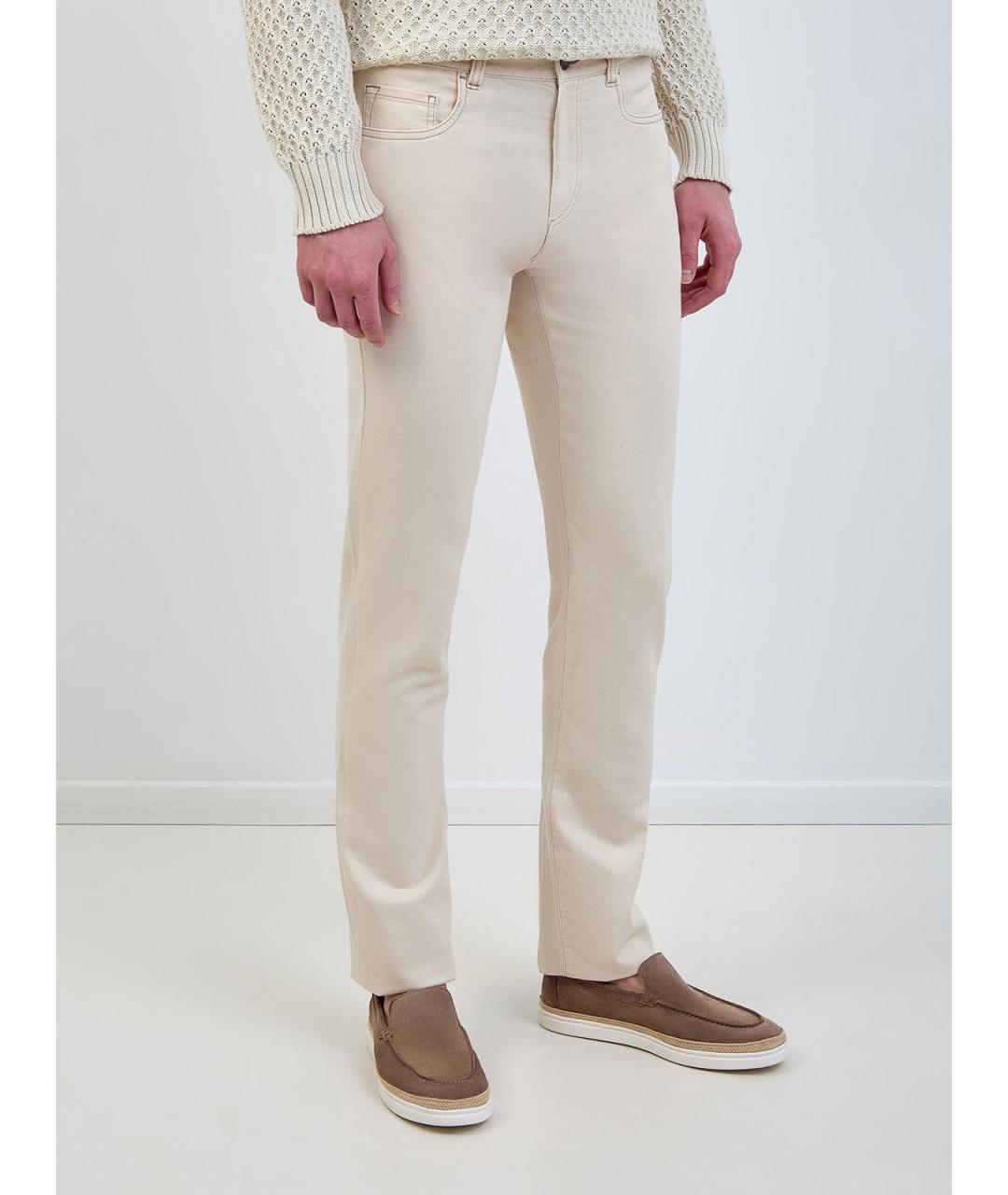 CANALI Бежевые хлопковые прямые джинсы, фото 3