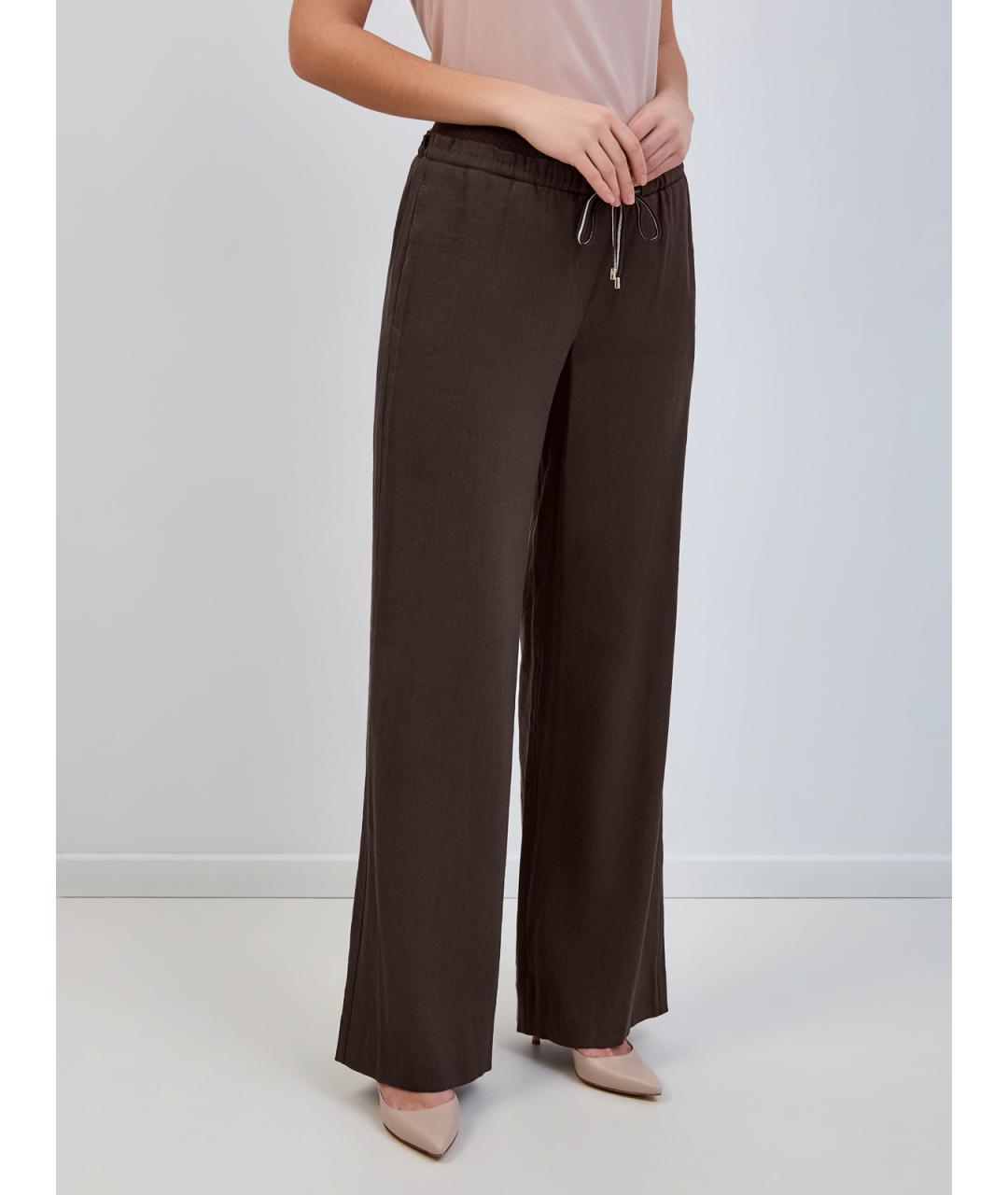 LORENA ANTONIAZZI Коричневые льняные прямые брюки, фото 3