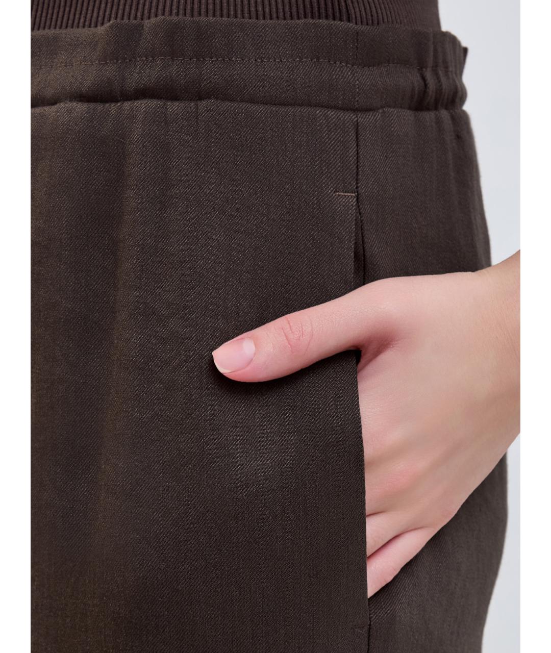 LORENA ANTONIAZZI Коричневые льняные прямые брюки, фото 5