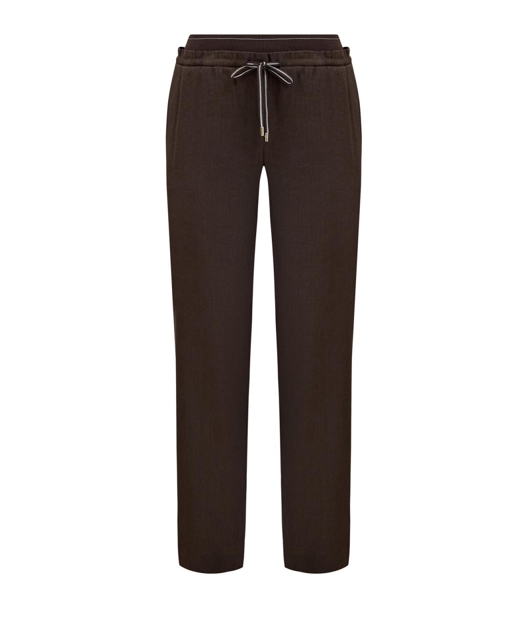 LORENA ANTONIAZZI Коричневые льняные прямые брюки, фото 1