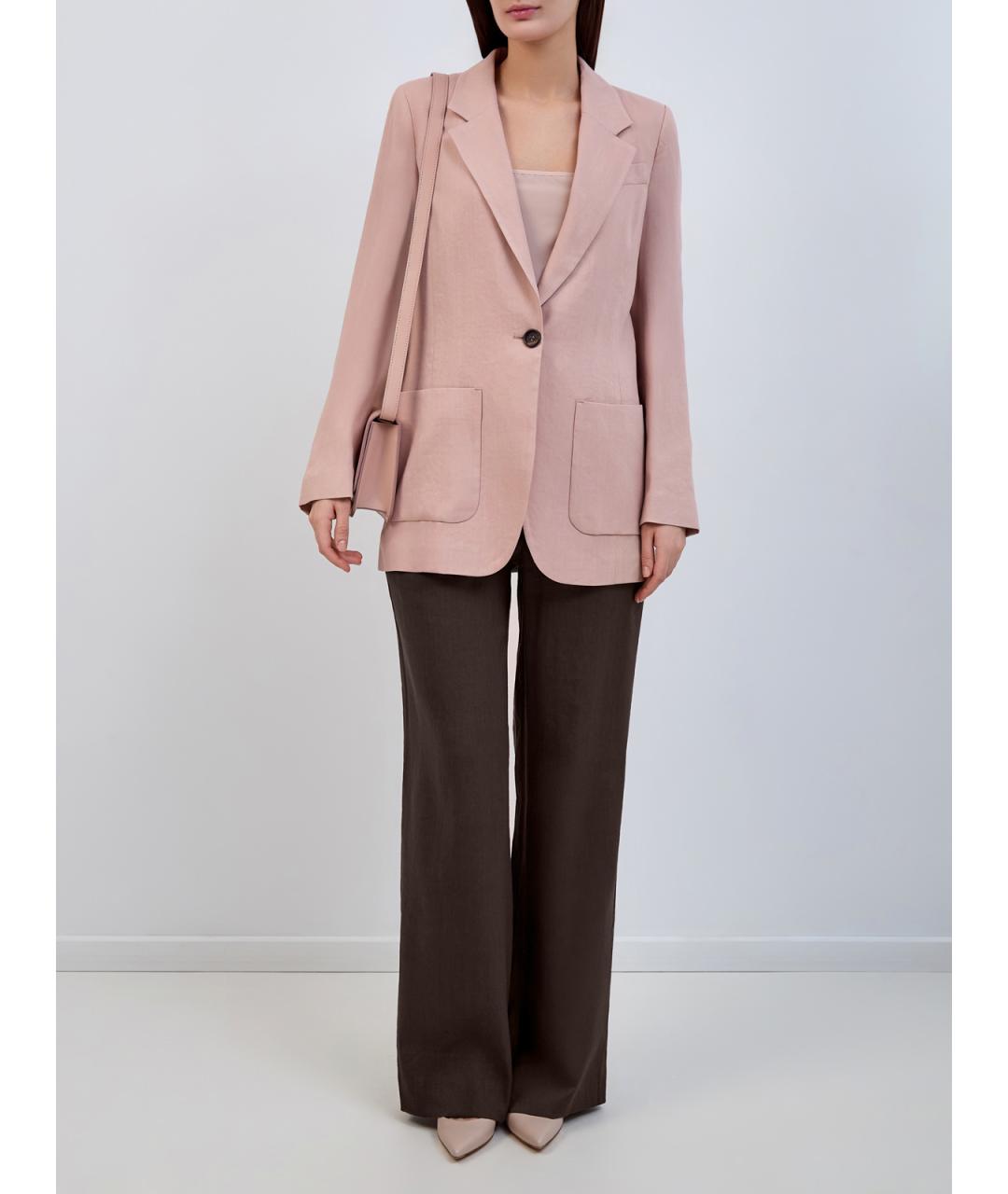 LORENA ANTONIAZZI Коричневые льняные прямые брюки, фото 2